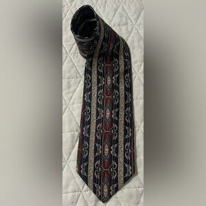 Etienne Aigner Vintage Burgundy Red Black Cream Gold Patterned 100% Silk Tie